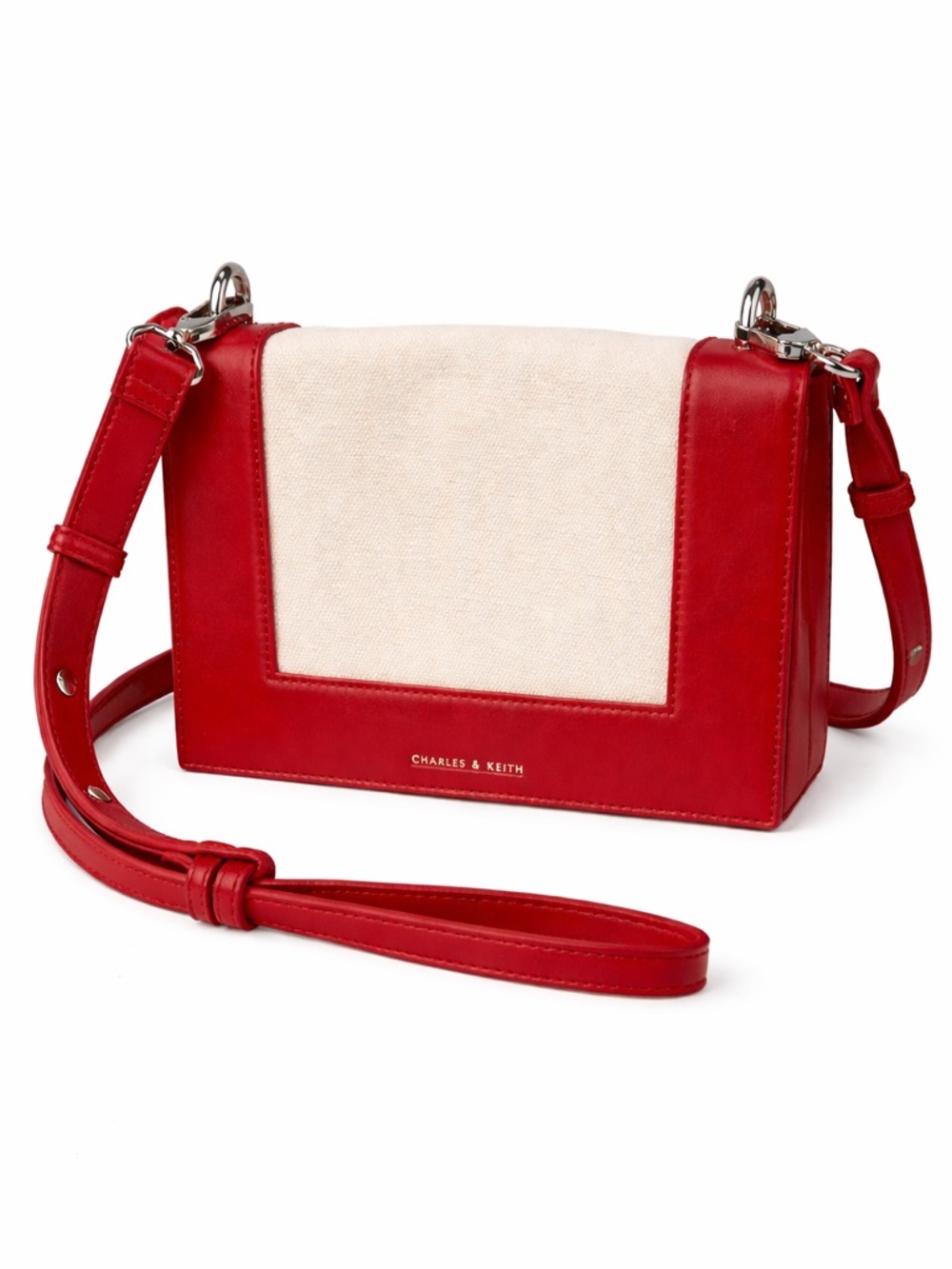 Charles & Keith Red‎ and Cream Canvas NWT Crossbody Bag Medium